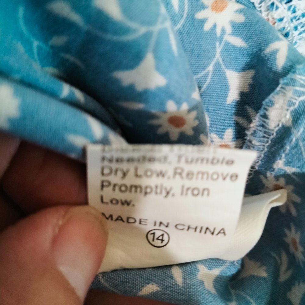 (804)Romwe Blue Ditsy Floral Print Tie Backless Mini Dress Size L - Picture 5 of 7